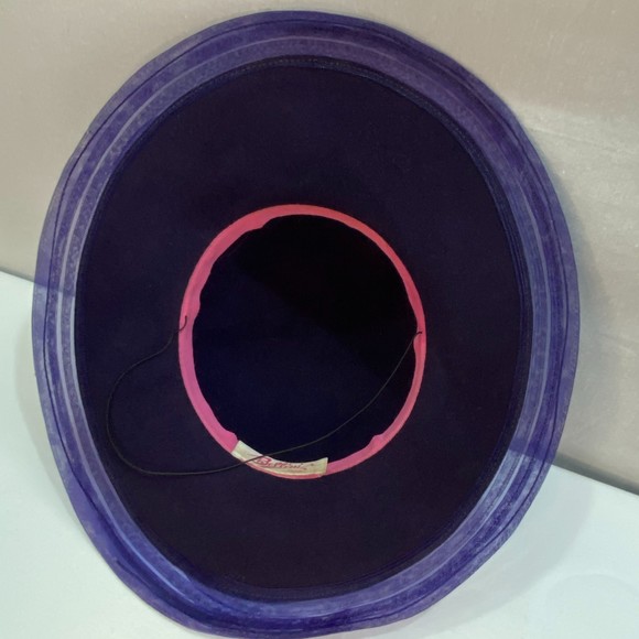 Bellini Womens Hat Purple 100% Wool Wide Brim Ribon Lace Rhinestone Band - Picture 9 of 10